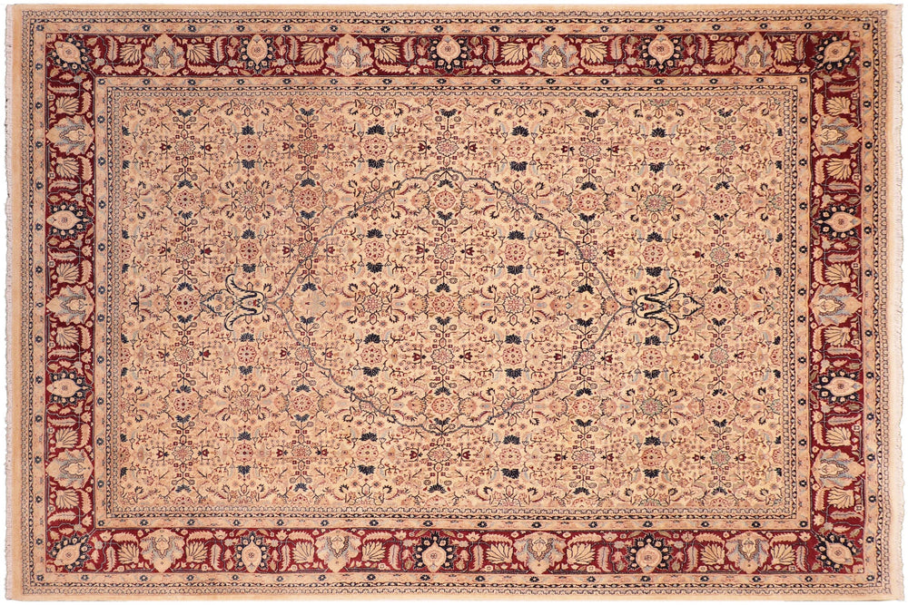 handmade Traditional Tabriz Beige Red Hand Knotted RECTANGLE 100% WOOL area rug 8x10