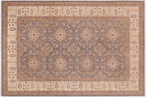 handmade Transitional Kafkaz Gray Ivory Hand Knotted RECTANGLE 100% WOOL area rug 8' x 11'