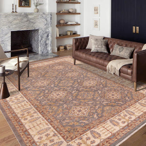handmade Transitional Kafkaz Gray Ivory Hand Knotted RECTANGLE 100% WOOL area rug 8' x 11'