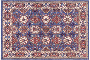 handmade Transitional Kafkaz Blue Ivory Hand Knotted RECTANGLE 100% WOOL area rug 8' x 10'