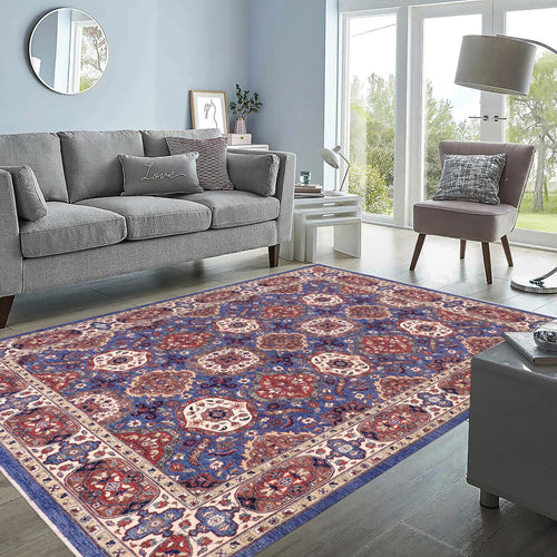 handmade Transitional Kafkaz Blue Ivory Hand Knotted RECTANGLE 100% WOOL area rug 8' x 10'