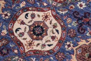 handmade Transitional Kafkaz Blue Ivory Hand Knotted RECTANGLE 100% WOOL area rug 8' x 10'