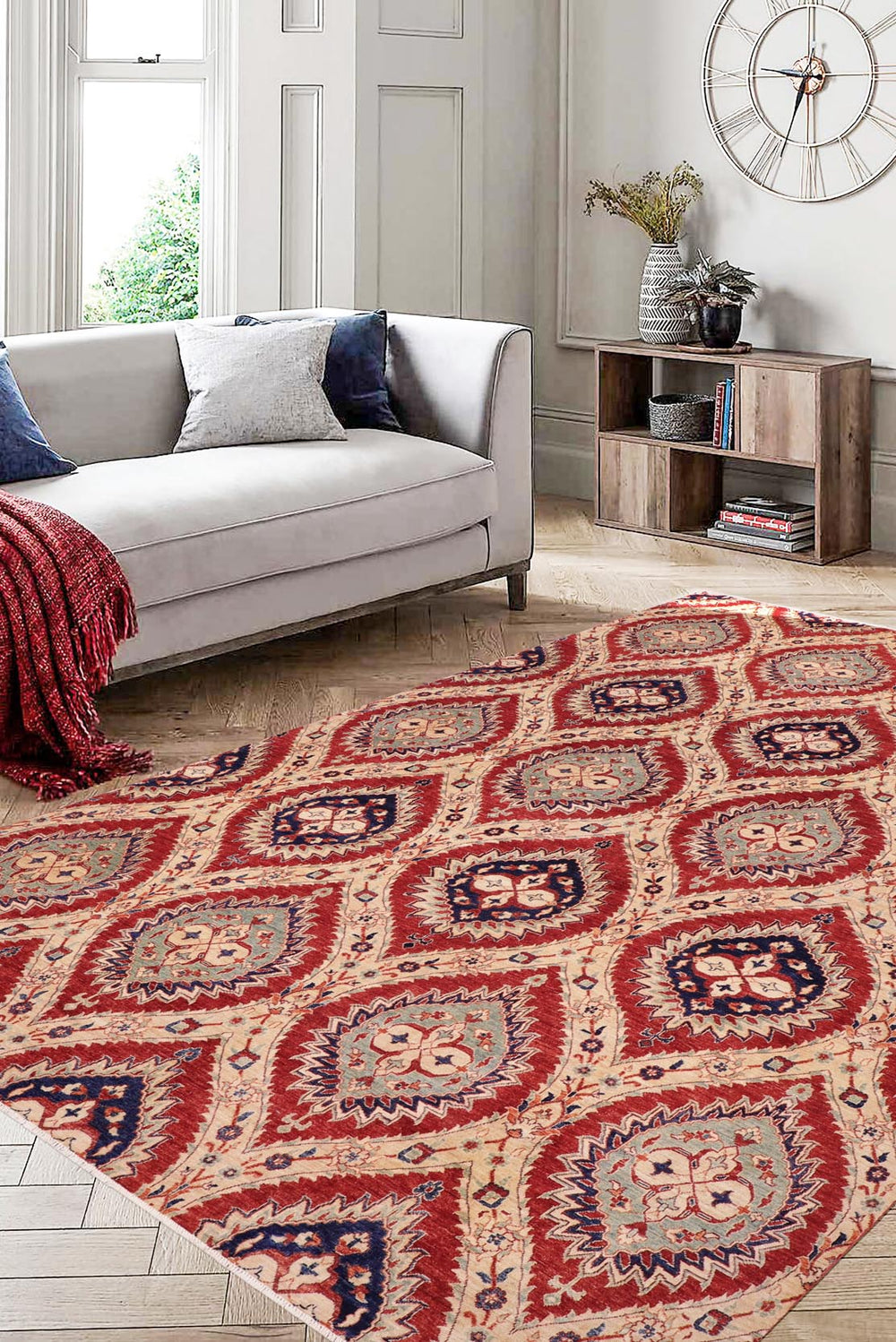 handmade Modern Kafkaz Red Blue Hand Knotted RECTANGLE 100% WOOL area rug 9' x 12'