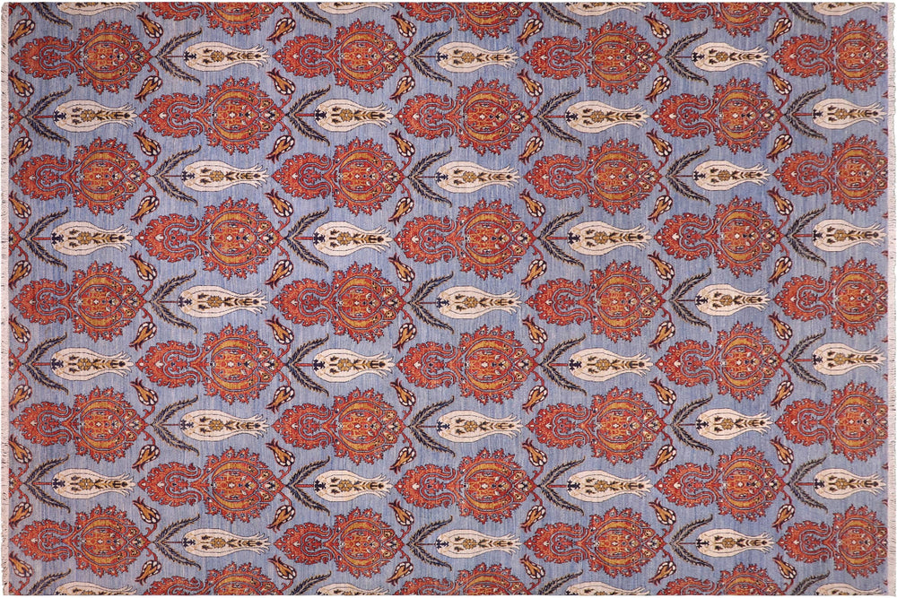 handmade Modern Kafkaz Blue Rust Hand Knotted RECTANGLE 100% WOOL area rug 10' x 14'