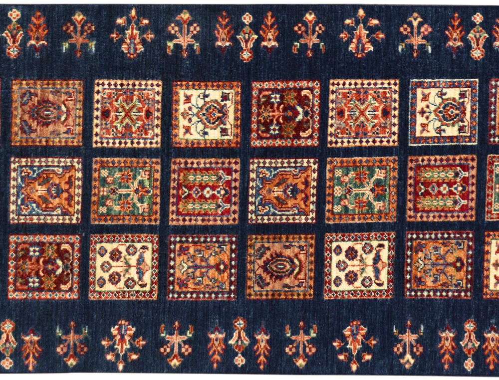 handmade Geometric Kurjean Blue Gold Hand Knotted RUNNER 100% WOOL area rug 3x10
