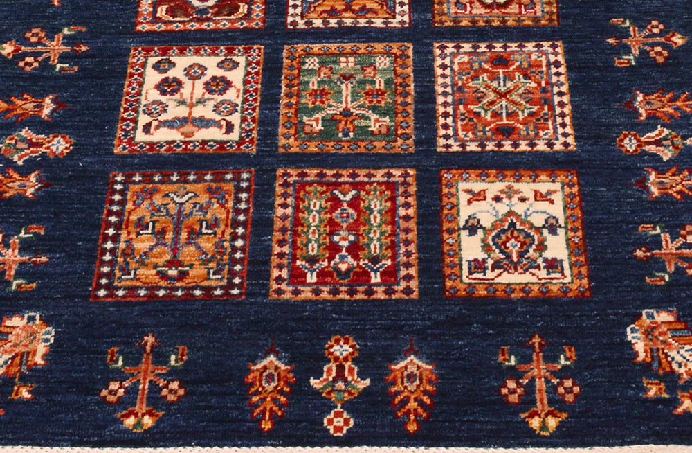 handmade Geometric Kurjean Blue Gold Hand Knotted RUNNER 100% WOOL area rug 3x10