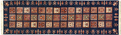 handmade Geometric Kurjean Blue Gold Hand Knotted RUNNER 100% WOOL area rug 3x10