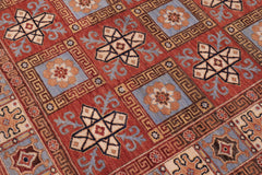 handmade Geometric Kafkaz Rust Lt. Blue Hand Knotted RECTANGLE 100% WOOL area rug 6' x 9'