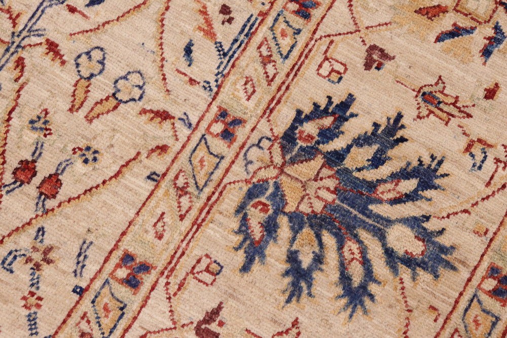 handmade Traditional Kafkaz Tan Blue Hand Knotted RECTANGLE 100% WOOL area rug 7x10