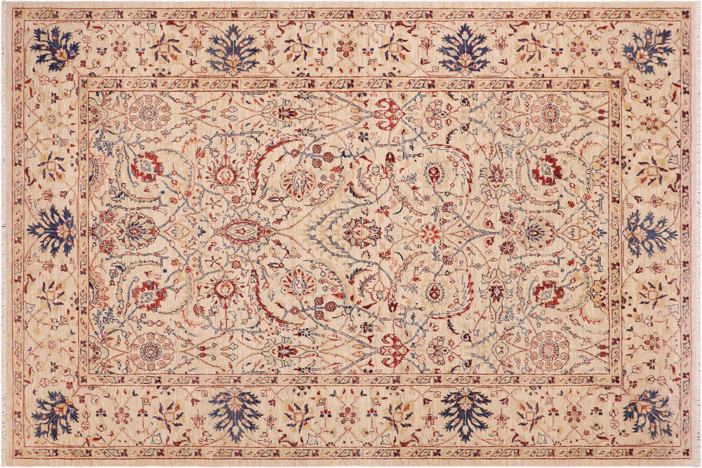 handmade Traditional Kafkaz Tan Blue Hand Knotted RECTANGLE 100% WOOL area rug 7x10