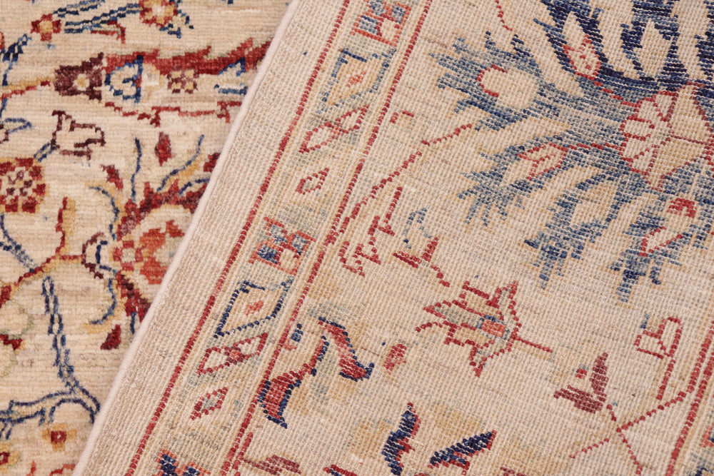 handmade Traditional Kafkaz Tan Blue Hand Knotted RECTANGLE 100% WOOL area rug 7x10