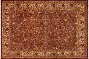 handmade Traditional  Brown Ivory Hand Knotted RECTANGLE 100% WOOL area rug 8' x 10'