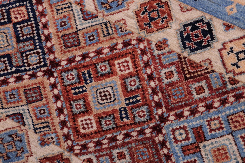 handmade Geometric Kurjean Blue Beige Hand Knotted RECTANGLE 100% WOOL area rug 5x8