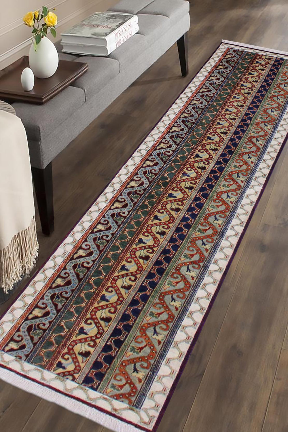 handmade Transitional Shawl Blue Ivory Hand Knotted RUNNER 100% WOOL area rug 2x10