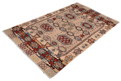 handmade Geometric Kurjean Tan Rust Hand Knotted RECTANGLE 100% WOOL area rug 4x6