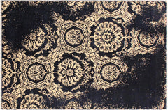 handmade Modern Abstract Blue Ivory Hand Knotted RECTANGLE WOOL&VISCOU area rug 4' x 6'