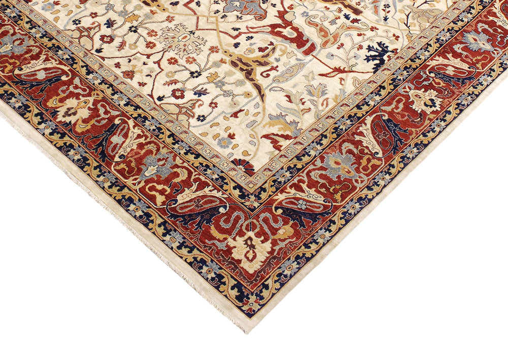 handmade Traditional Kafkaz Ivory Rust Hand Knotted RECTANGLE 100% WOOL area rug 12x15