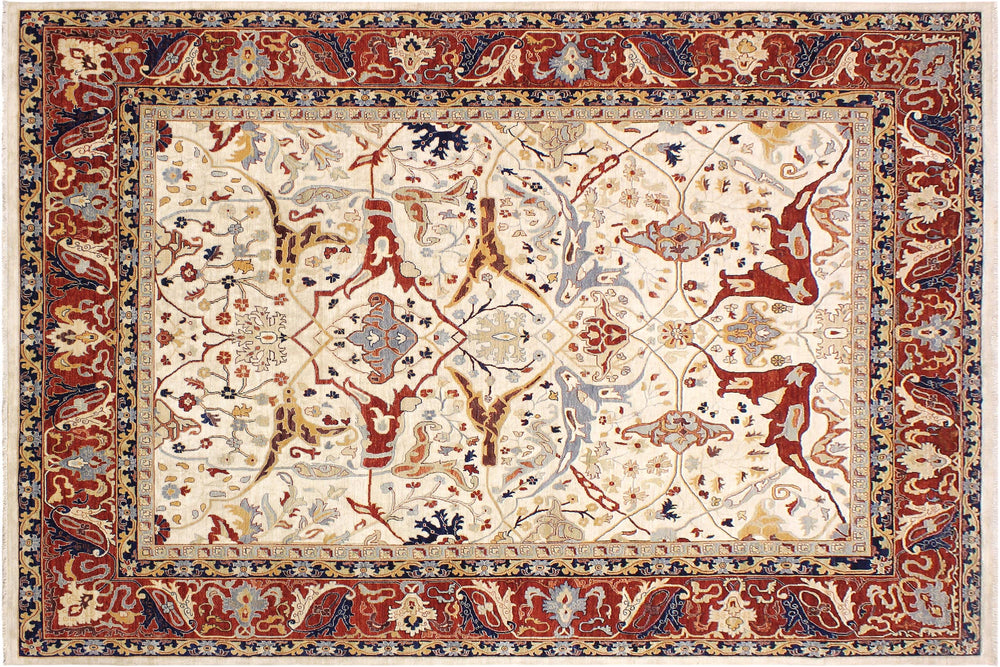 handmade Traditional Kafkaz Ivory Rust Hand Knotted RECTANGLE 100% WOOL area rug 12x15