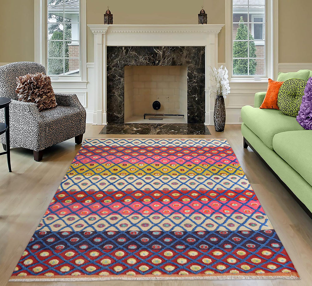handmade Geometric Moroccan Hi Beige Red Hand Knotted RECTANGLE 100% WOOL area rug 8' x 10'