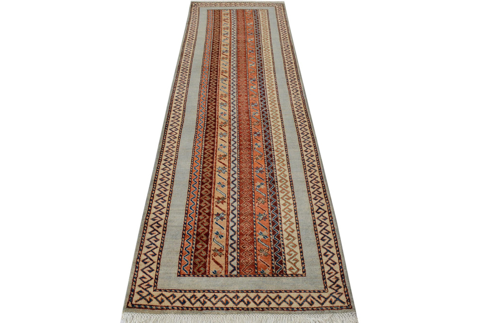 handmade Transitional Shawl Lt. Blue Ivory Hand Knotted RUNNER 100% WOOL area rug 2.6x9