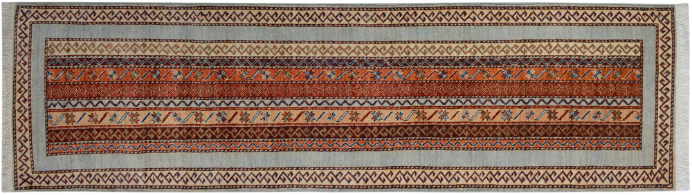 handmade Transitional Shawl Lt. Blue Ivory Hand Knotted RUNNER 100% WOOL area rug 2.6x9