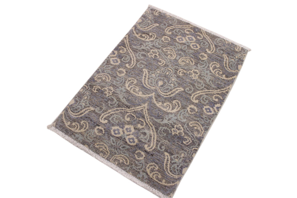 handmade Modern Kafkaz Gray Gray Hand Knotted RECTANGLE WOOL&SILK area rug 2' x 3'