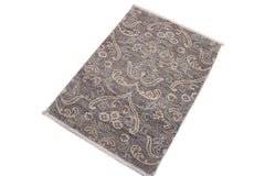handmade Modern Kafkaz Gray Gray Hand Knotted RECTANGLE WOOL&SILK area rug 2' x 3'
