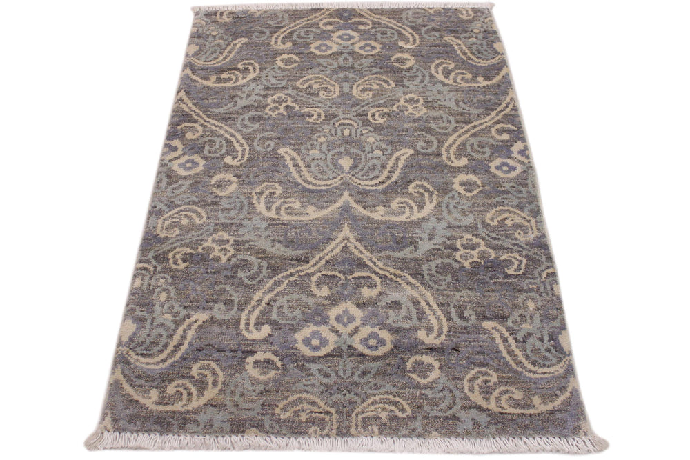 handmade Modern Kafkaz Gray Gray Hand Knotted RECTANGLE WOOL&SILK area rug 2' x 3'