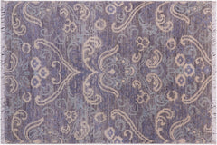 handmade Modern Kafkaz Gray Gray Hand Knotted RECTANGLE WOOL&SILK area rug 2' x 3'