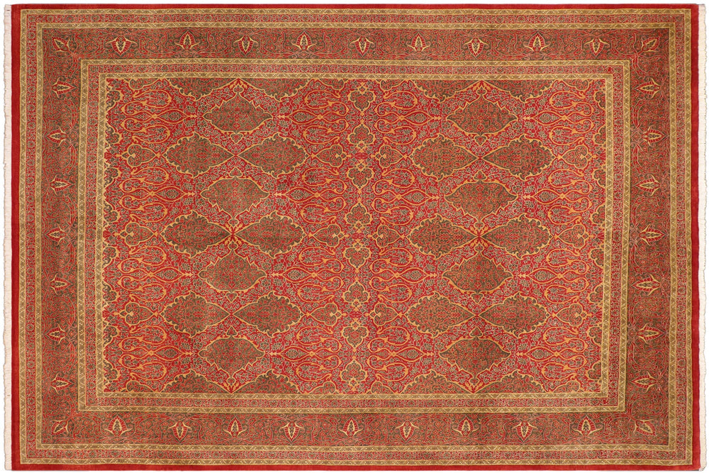 handmade Transitional Veg Dye Rust Green Hand Knotted RECTANGLE 100% WOOL area rug 8x10