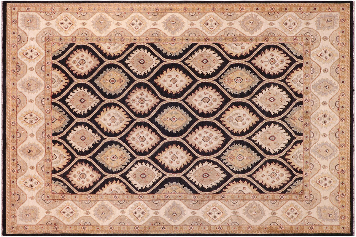 handmade Transitional Kafkaz Black Ivory Hand Knotted RECTANGLE 100% WOOL area rug 9' x 12'