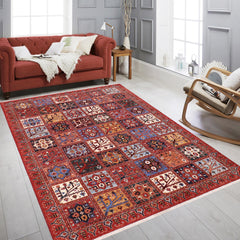 handmade Geometric Kafkaz Rust Blue Hand Knotted RECTANGLE 100% WOOL area rug 9' x 12'