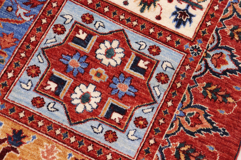 handmade Geometric Kafkaz Rust Blue Hand Knotted RECTANGLE 100% WOOL area rug 9' x 12'