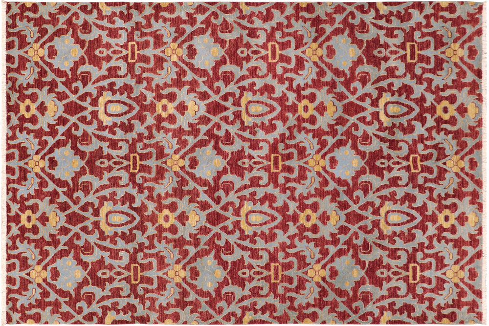 handmade Modern Kafkaz Red Blue Hand Knotted RECTANGLE 100% WOOL area rug 6' x 9'