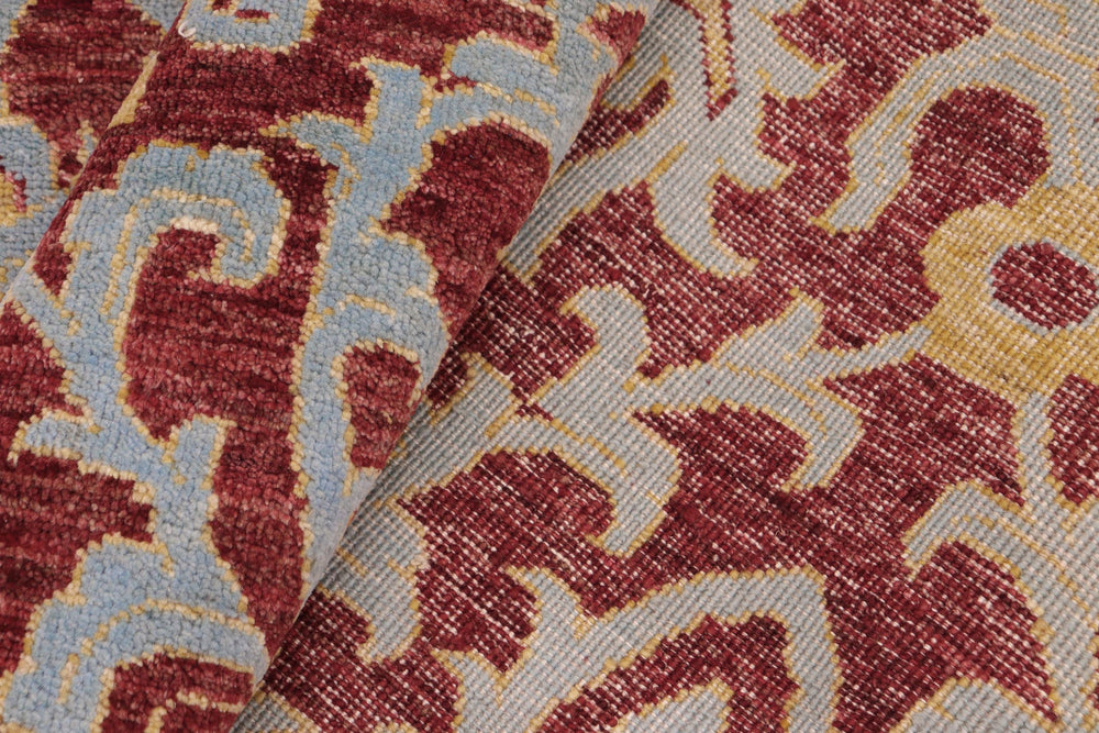 handmade Modern Kafkaz Red Blue Hand Knotted RECTANGLE 100% WOOL area rug 6' x 9'