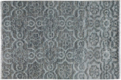 handmade Modern Kafkaz Gray Gray Hand Knotted RECTANGLE WOOL&VISCOU area rug 4' x 6'