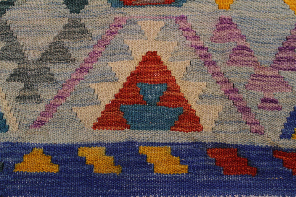 handmade Geometric Kilim Lt. Blue Teal Hand-Woven RECTANGLE 100% WOOL area rug 7 x 10