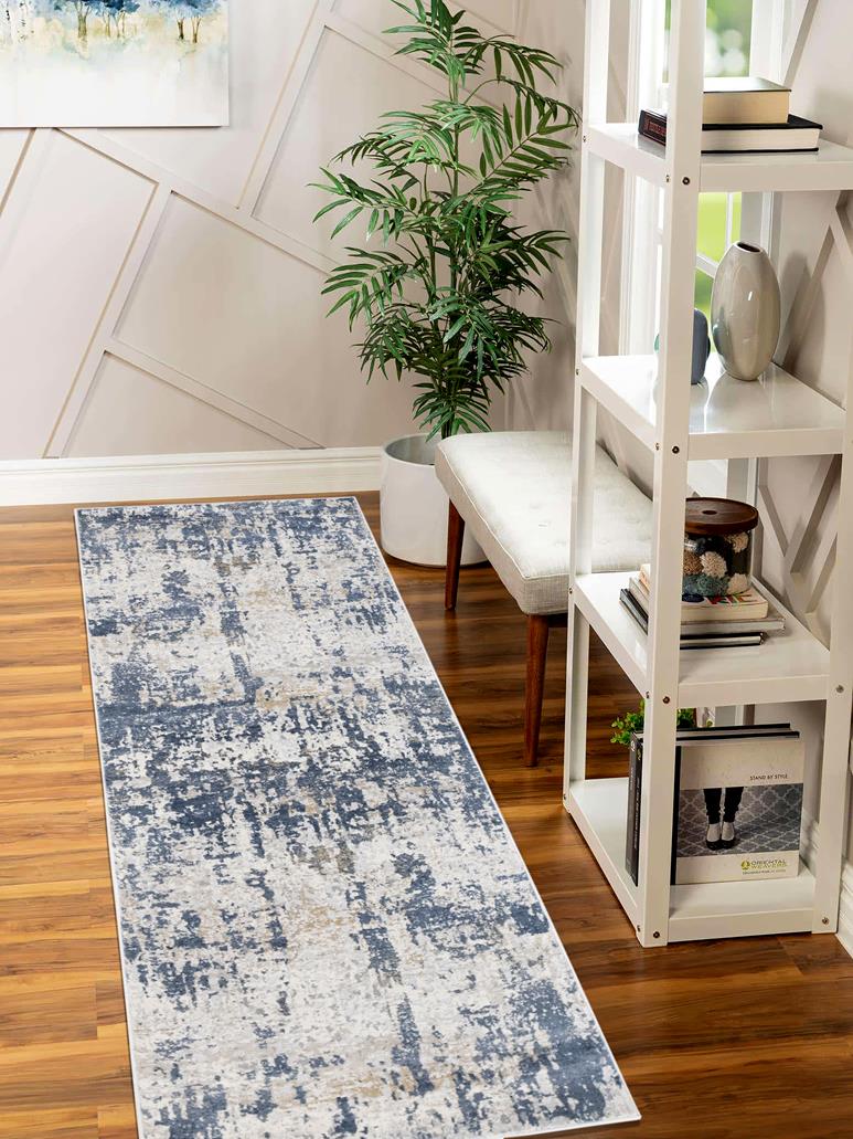 handmade Modern Abstract Blue Beige Machine Made RECTANGLE POLYESTER area rug 9x12