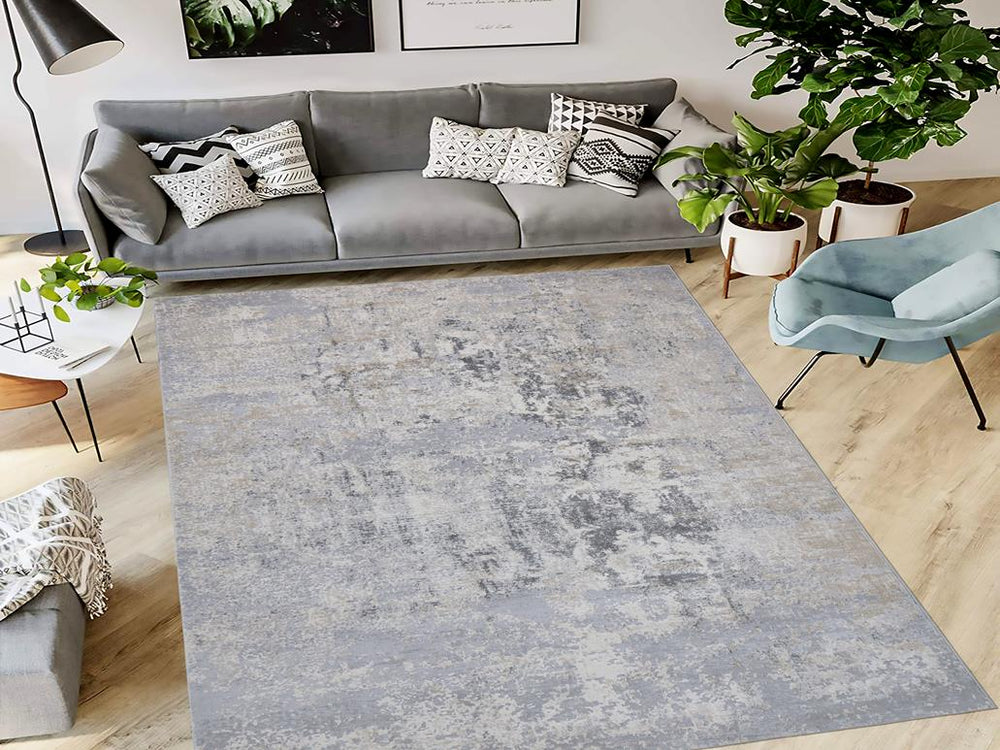 handmade Transitional Vintage Blue Beige Machine Made RECTANGLE POLYESTER area rug 6x9