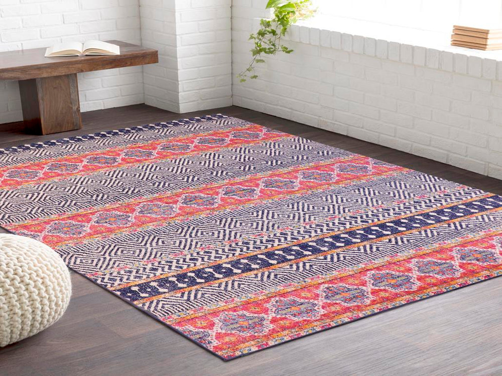 handmade Geometric Modern Blue Fushia Machine Made RECTANGLE POLYESTER area rug