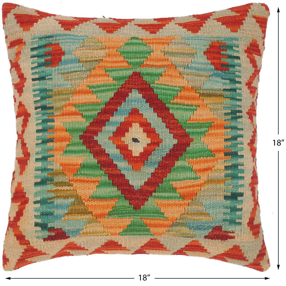 handmade Traditional Pillow Rust Teal Hand-Woven SQUARE 100% WOOL kilim throw pillow