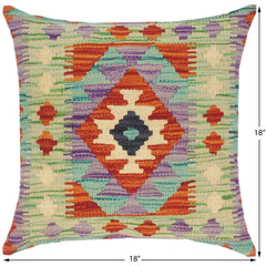 handmade Traditional Pillow Rust Green Hand-Woven SQUARE 100% WOOL kilim throw pillow