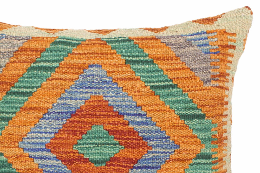 handmade Traditional Pillow Rust Blue Hand-Woven SQUARE 100% WOOL kilim throw pillow