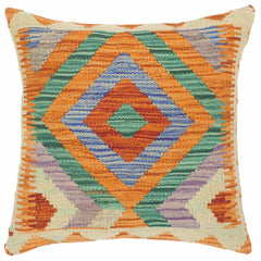 handmade Traditional Pillow Rust Blue Hand-Woven SQUARE 100% WOOL kilim throw pillow