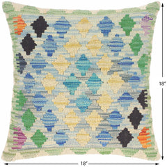handmade Traditional Pillow Blue Beige Hand-Woven SQUARE 100% WOOL kilim throw pillow