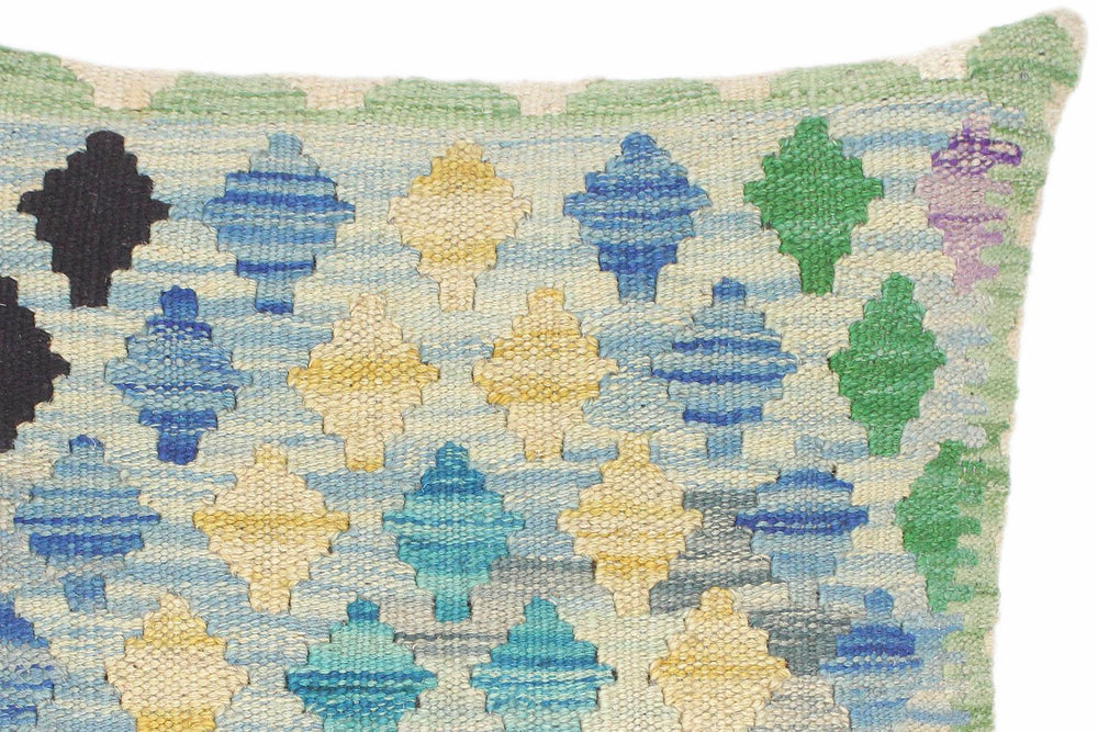 handmade Traditional Pillow Blue Beige Hand-Woven SQUARE 100% WOOL kilim throw pillow