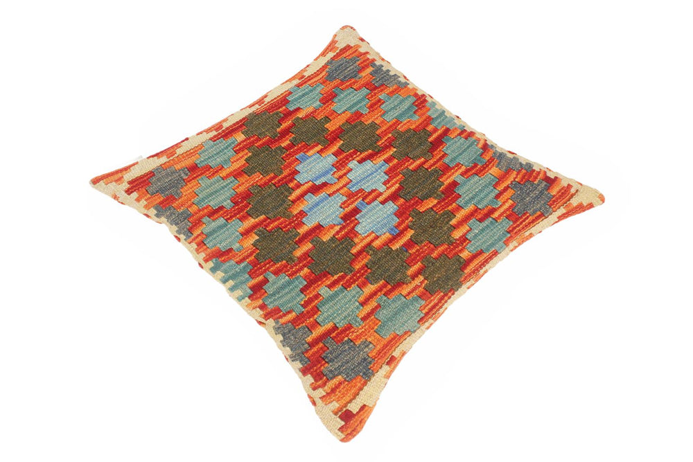 handmade Traditional Pillow Rust Blue Hand-Woven SQUARE 100% WOOL kilim throw pillow