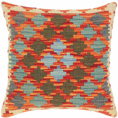 handmade Traditional Pillow Rust Blue Hand-Woven SQUARE 100% WOOL kilim throw pillow