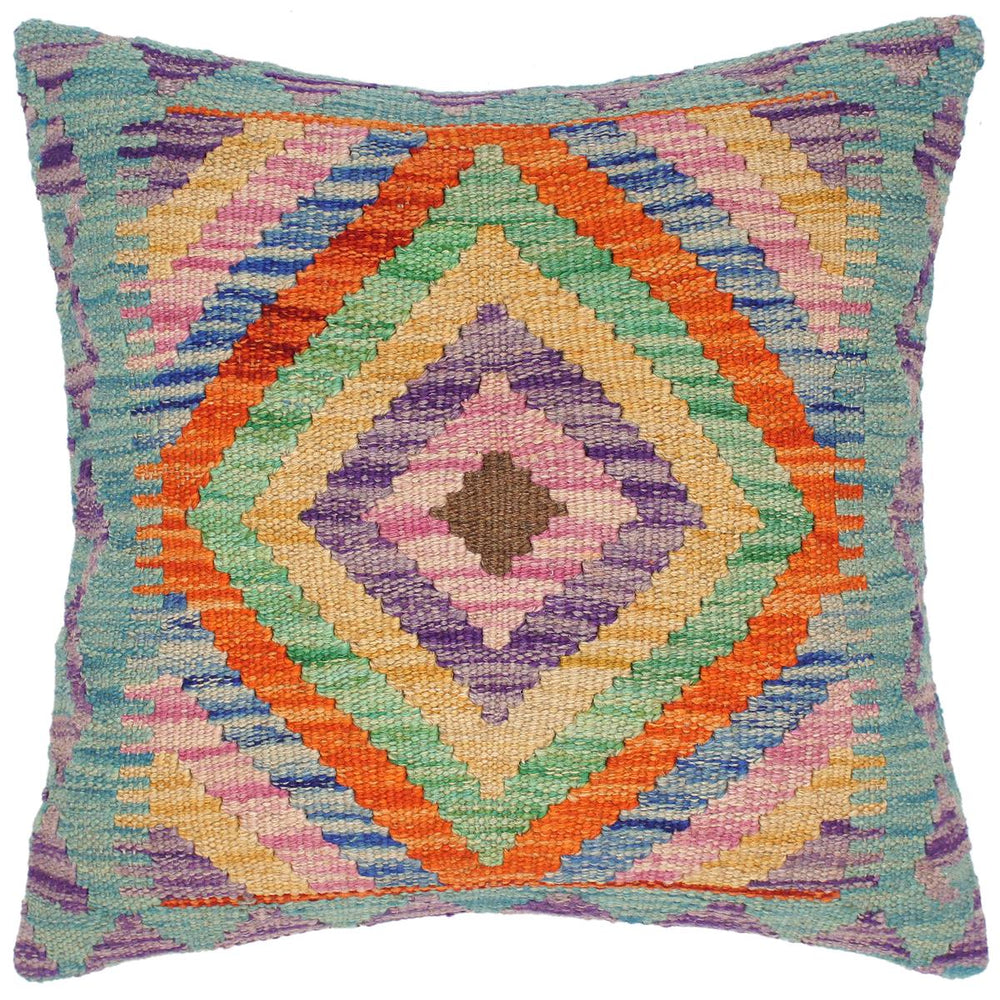 handmade Traditional Pillow Blue Yellow Hand-Woven SQUARE 100% WOOL kilim throw pillow