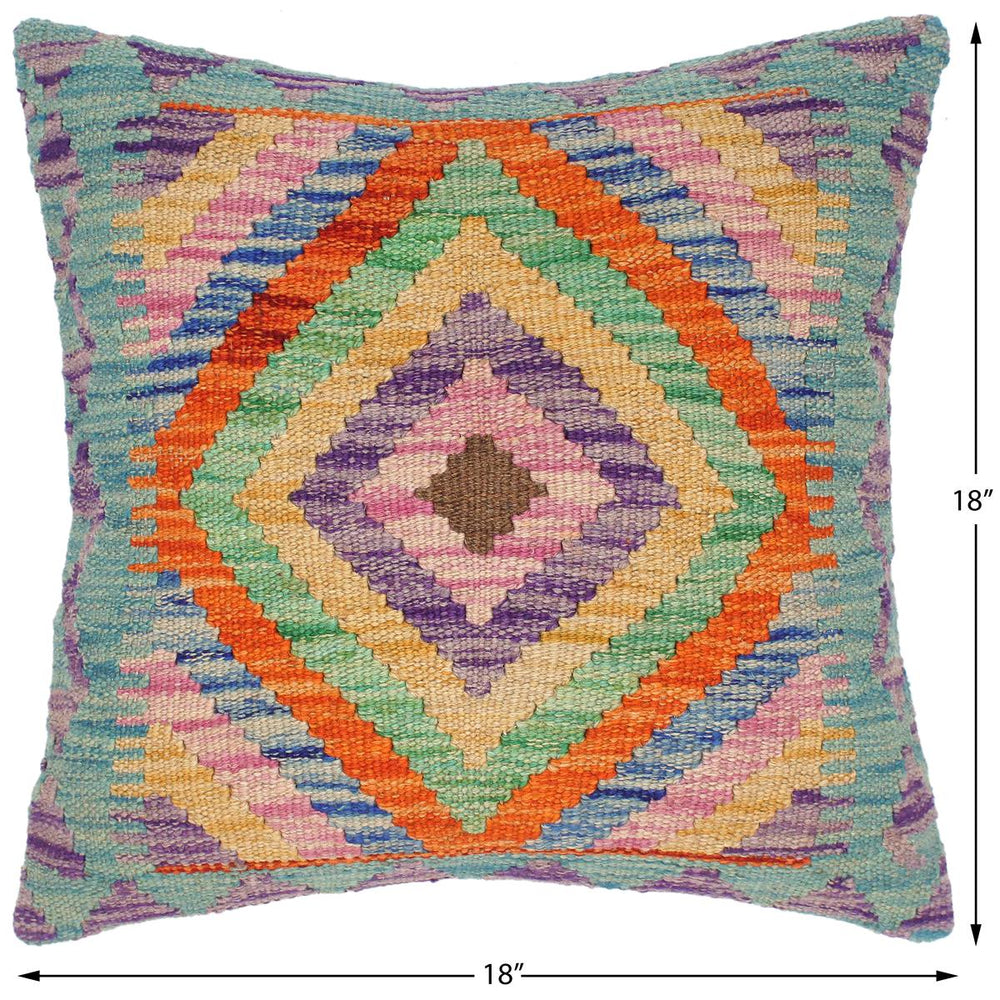 handmade Traditional Pillow Blue Yellow Hand-Woven SQUARE 100% WOOL kilim throw pillow